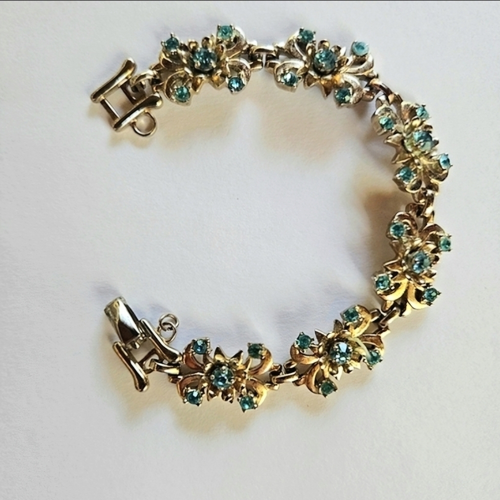 Vintage Barclay Gold and Blue Rhinestone Bracelet